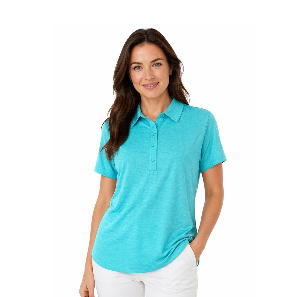 Tribal Sport Women's Reef Teal Blue Short Sleeve Polo Shirt‎ UPF 50 Size M NWT